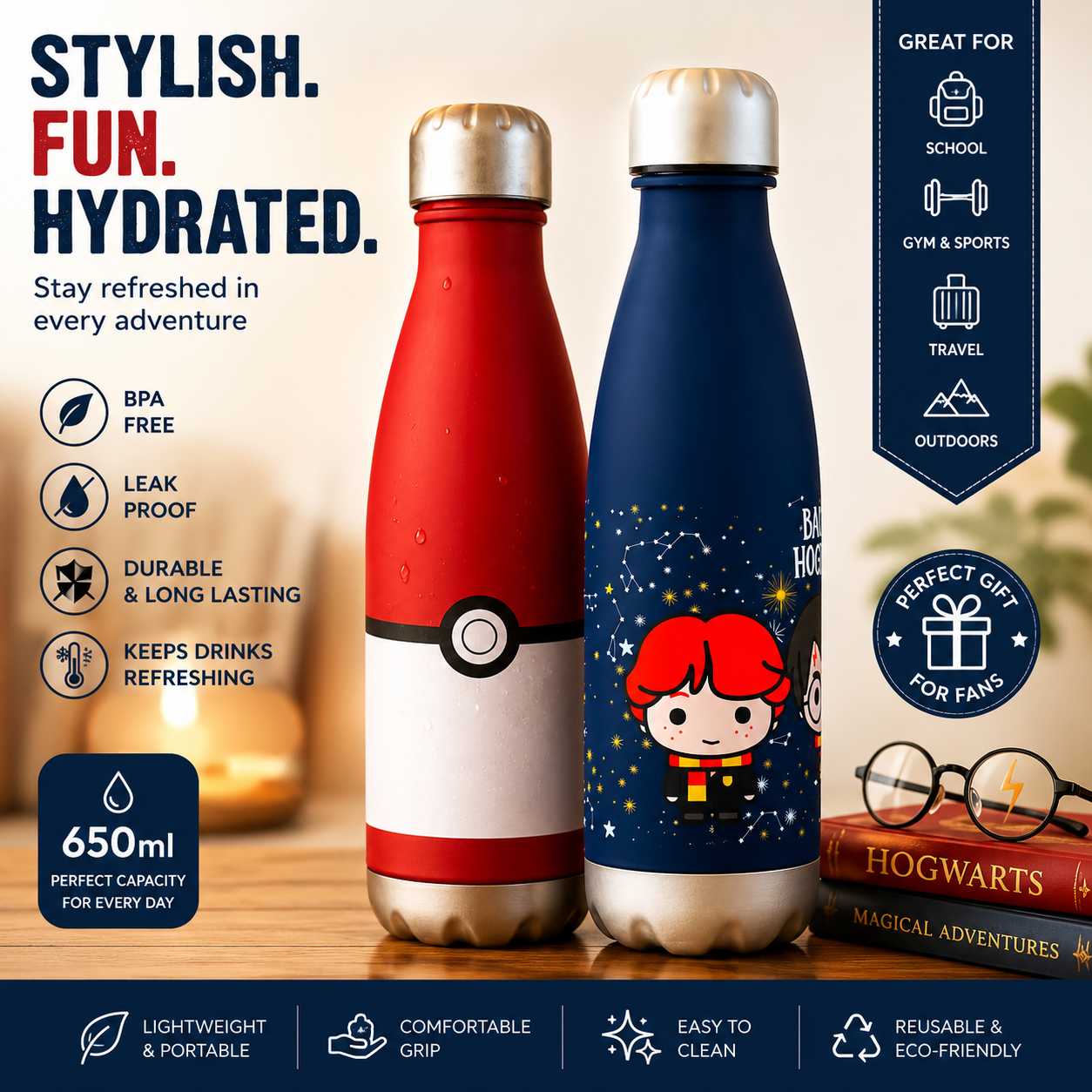 Kids 650ml Soft Touch Leak-Proof Water Bottle