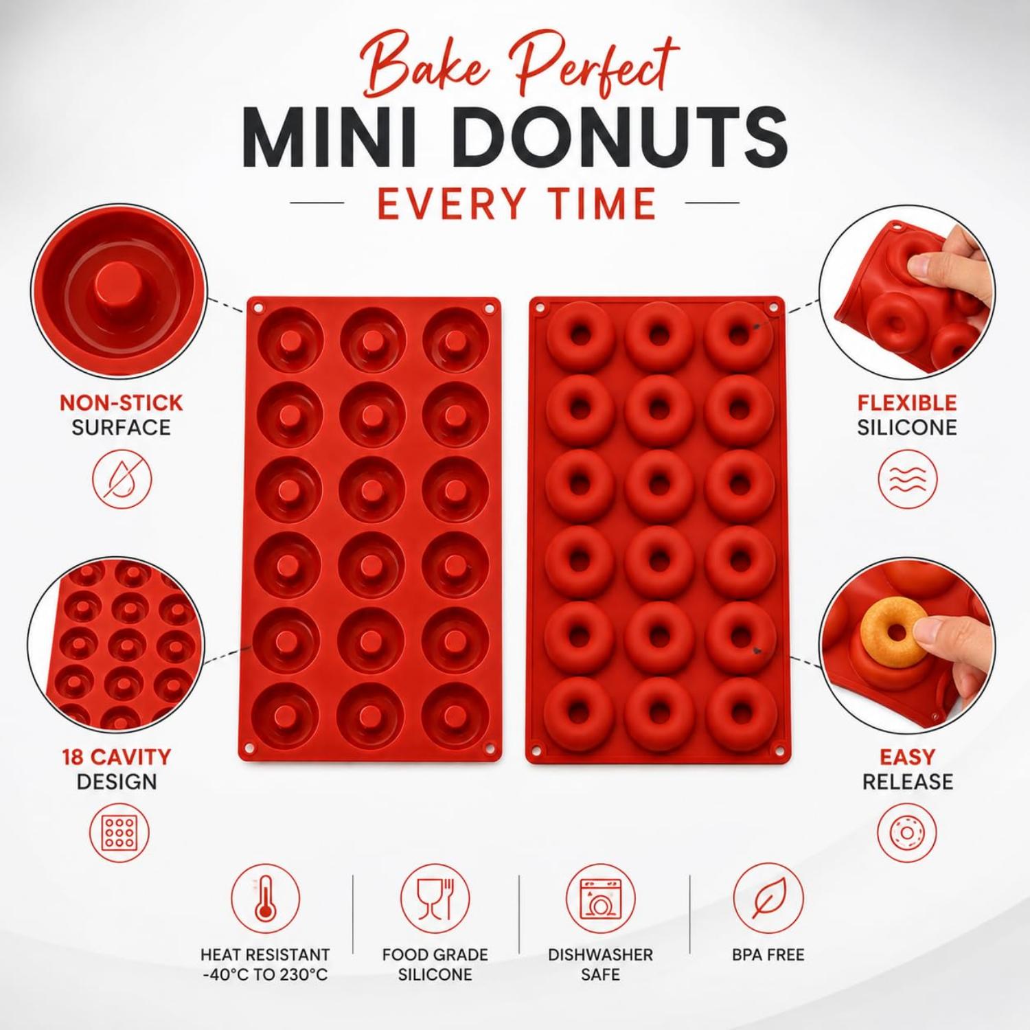 Non Stick Silicone Donut Mould 18 & 8 Cavity - Assorted