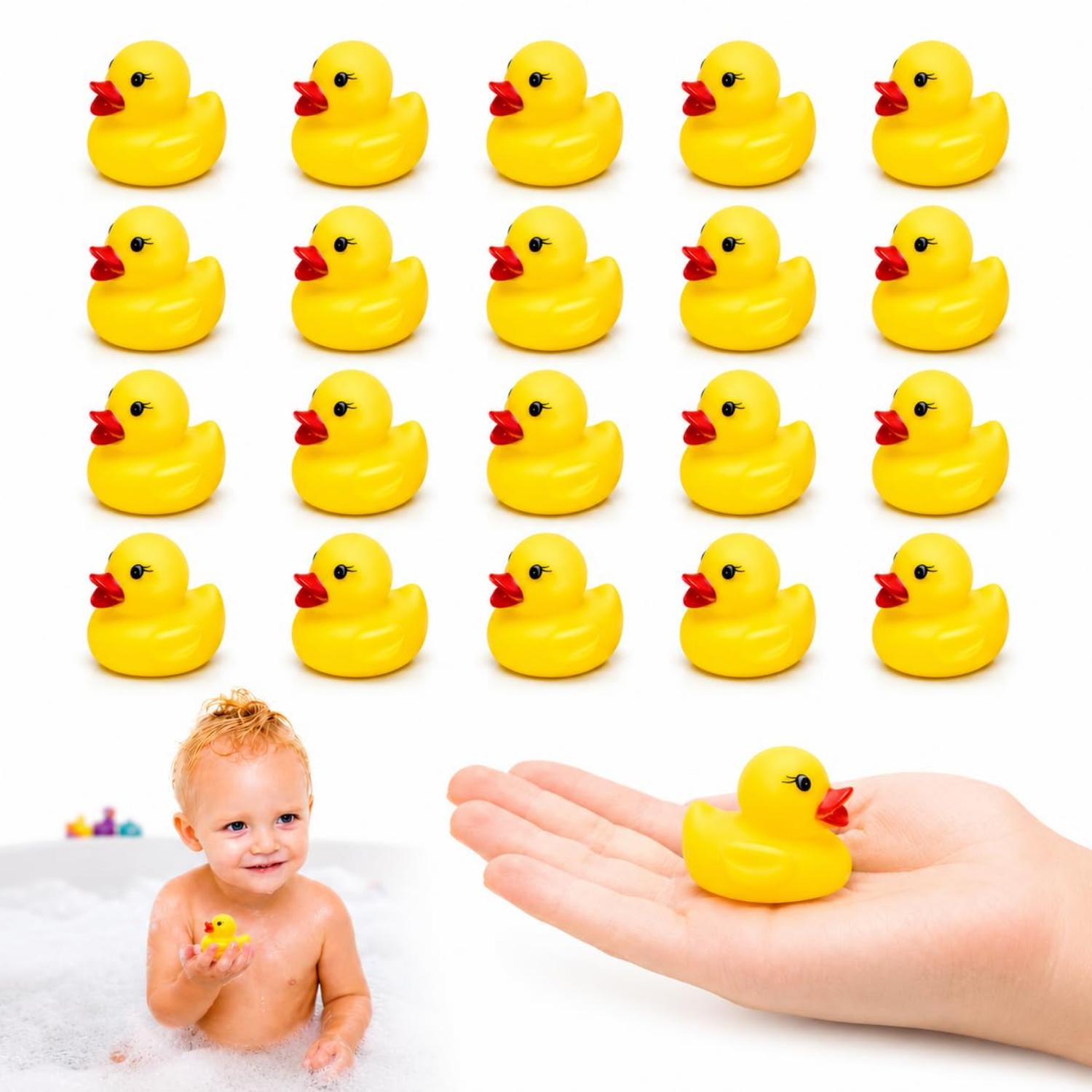 20Pk Mini Rubber Floating Ducks Bath Toys - 3cm
