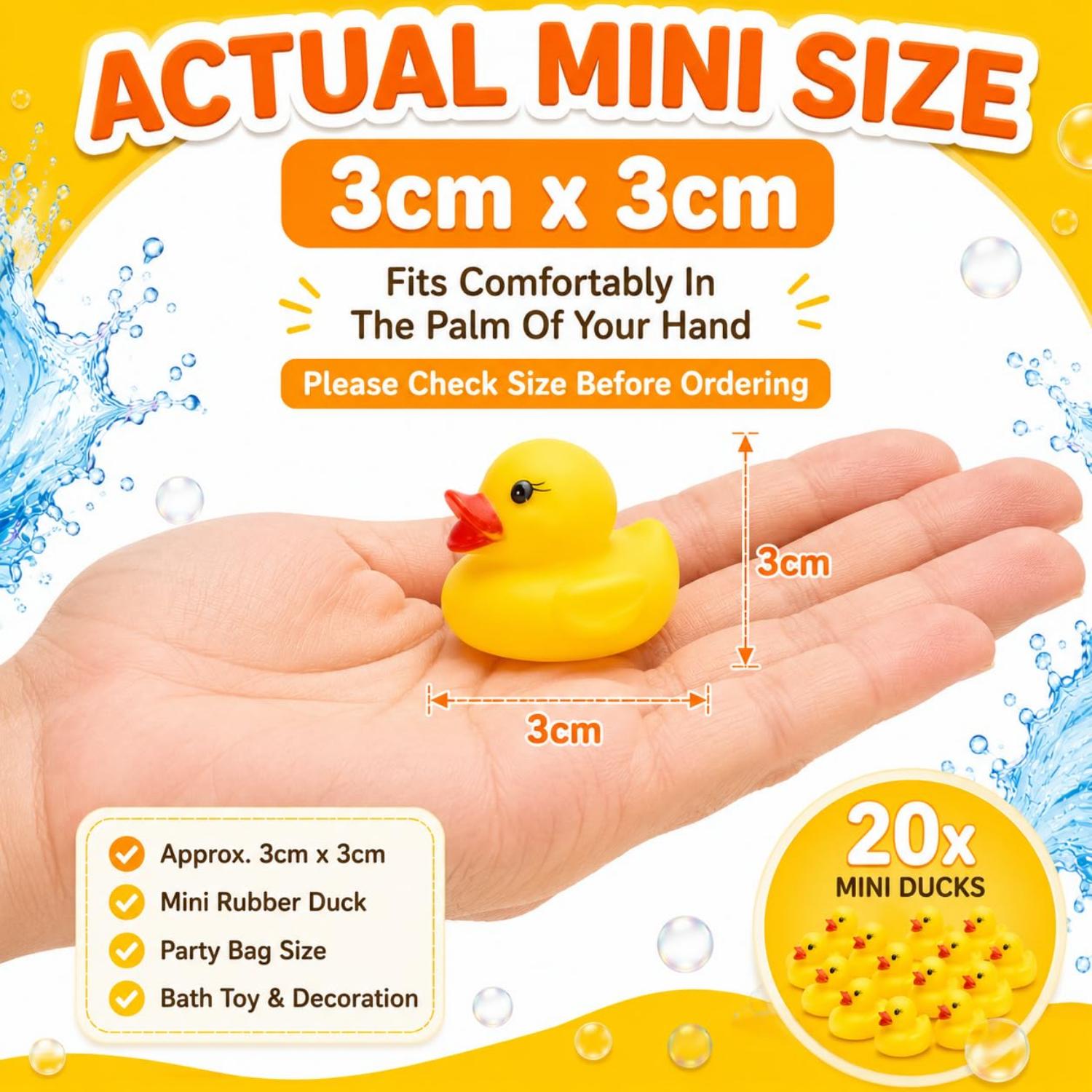 20Pk Mini Rubber Floating Ducks Bath Toys - 3cm