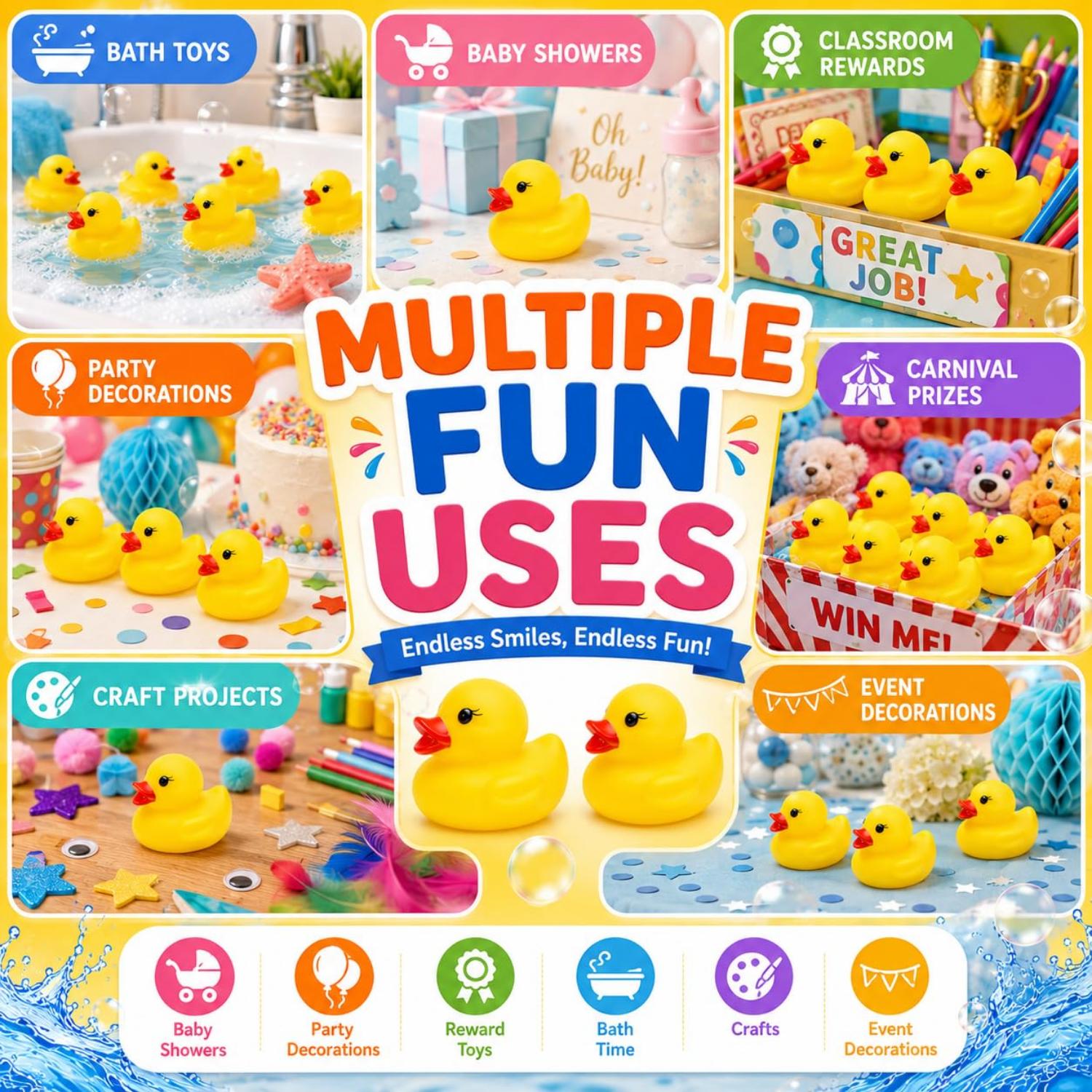 20Pk Mini Rubber Floating Ducks Bath Toys - 3cm