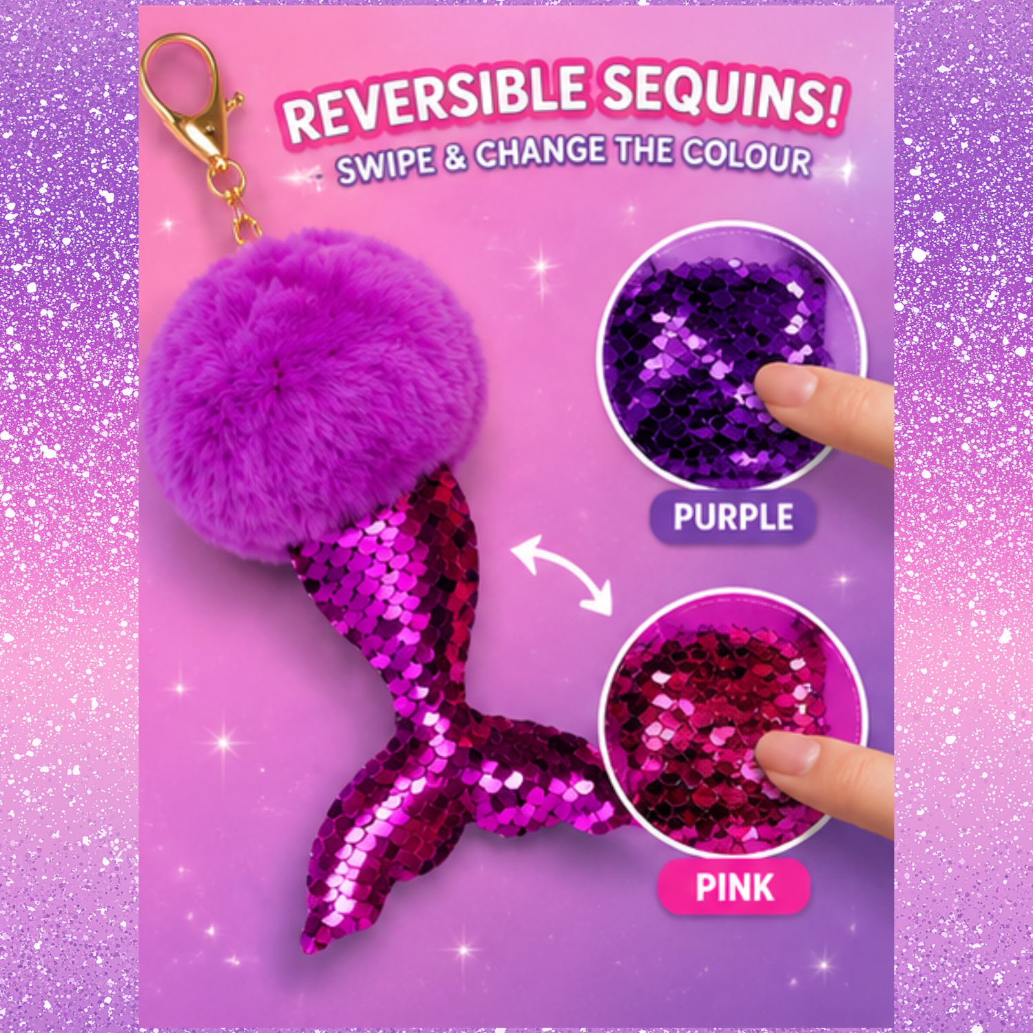 1x Random Mermaid Sequin Pom Pom Keyring