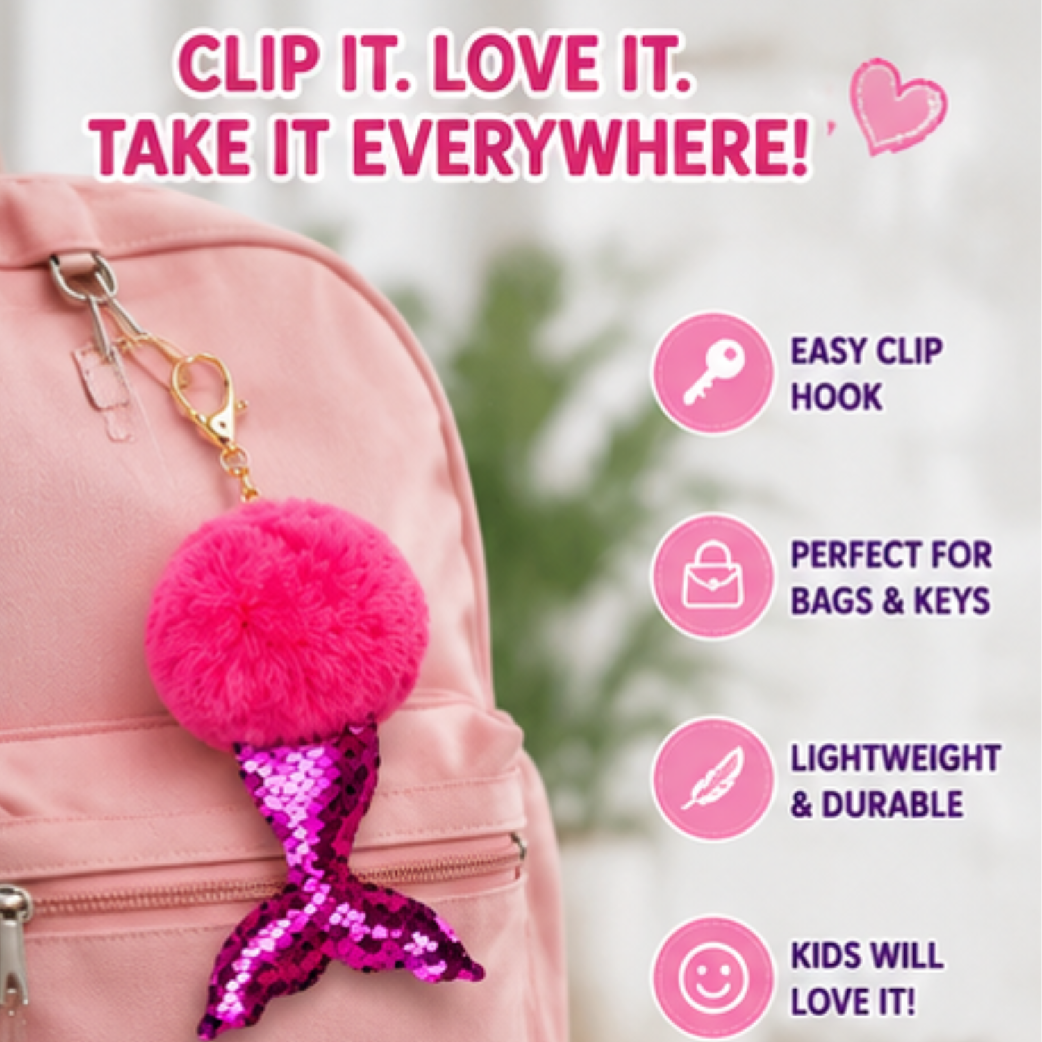1x Random Mermaid Sequin Pom Pom Keyring