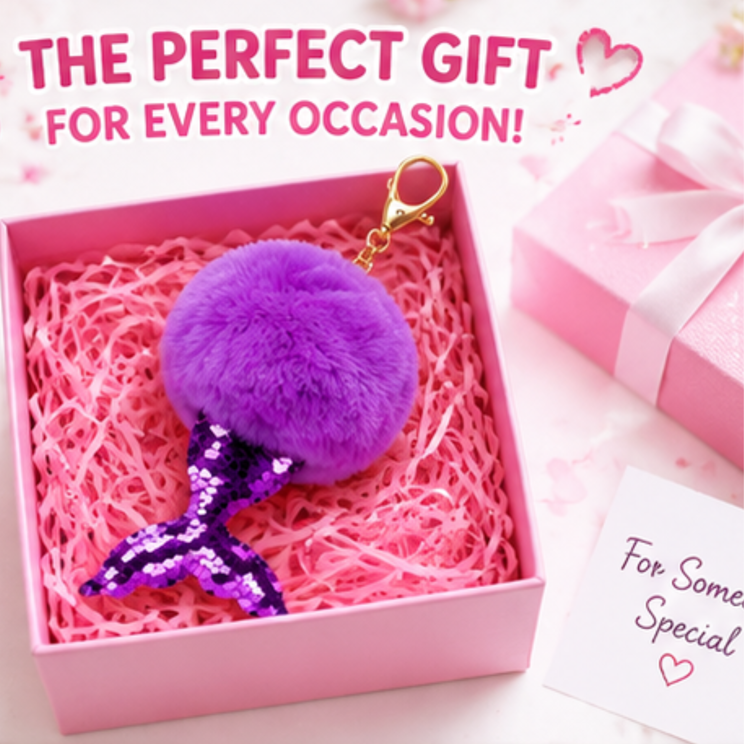 1x Random Mermaid Sequin Pom Pom Keyring