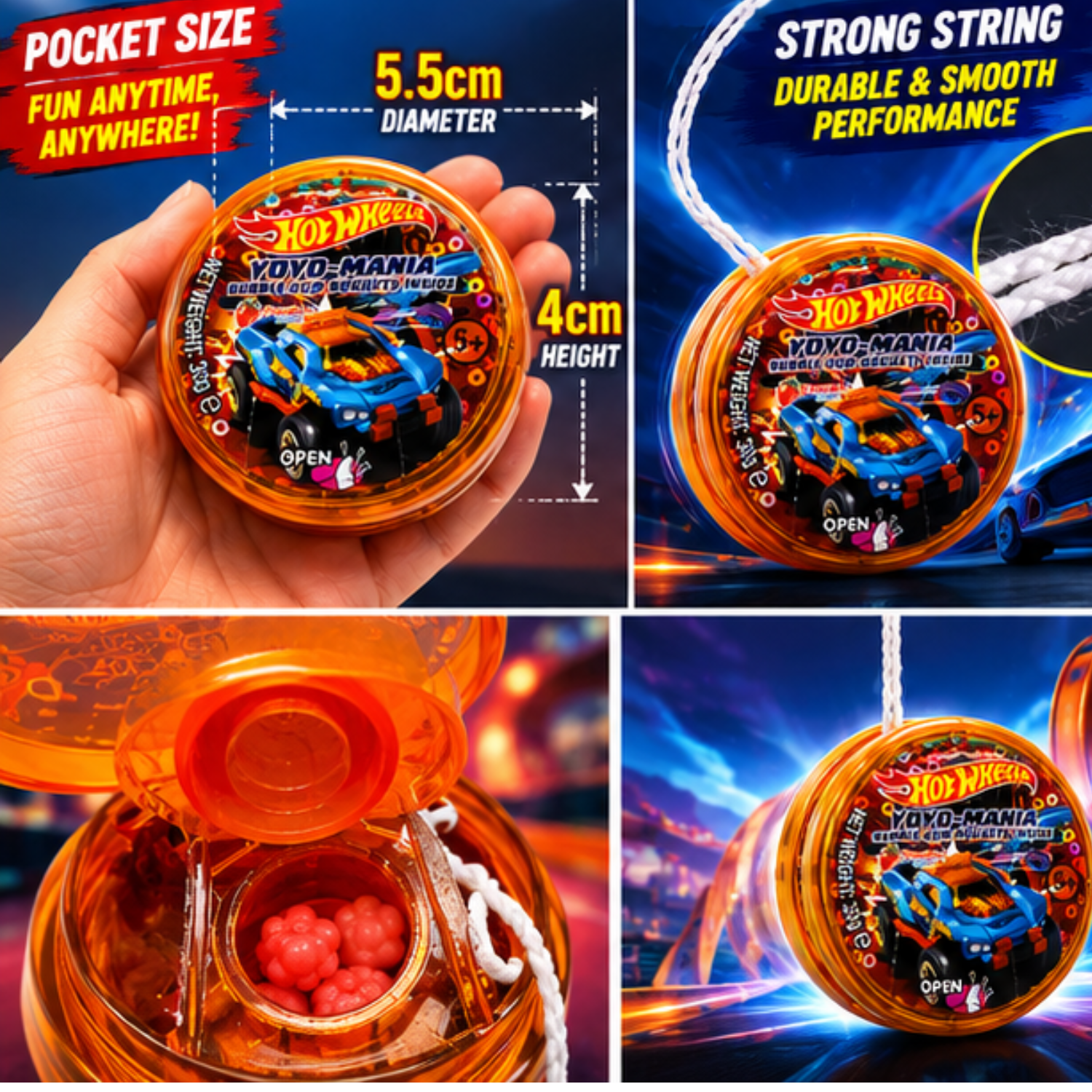 Hot Wheels Yo-Yo with Strawberry Bubble Gum 30g