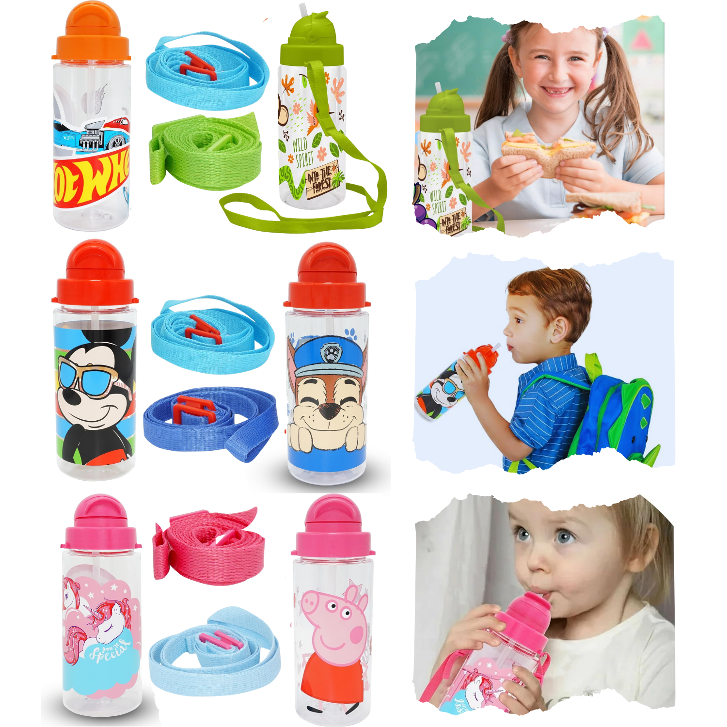 500ml Tritan Water Bottle with Strap for Children - Assorted Character