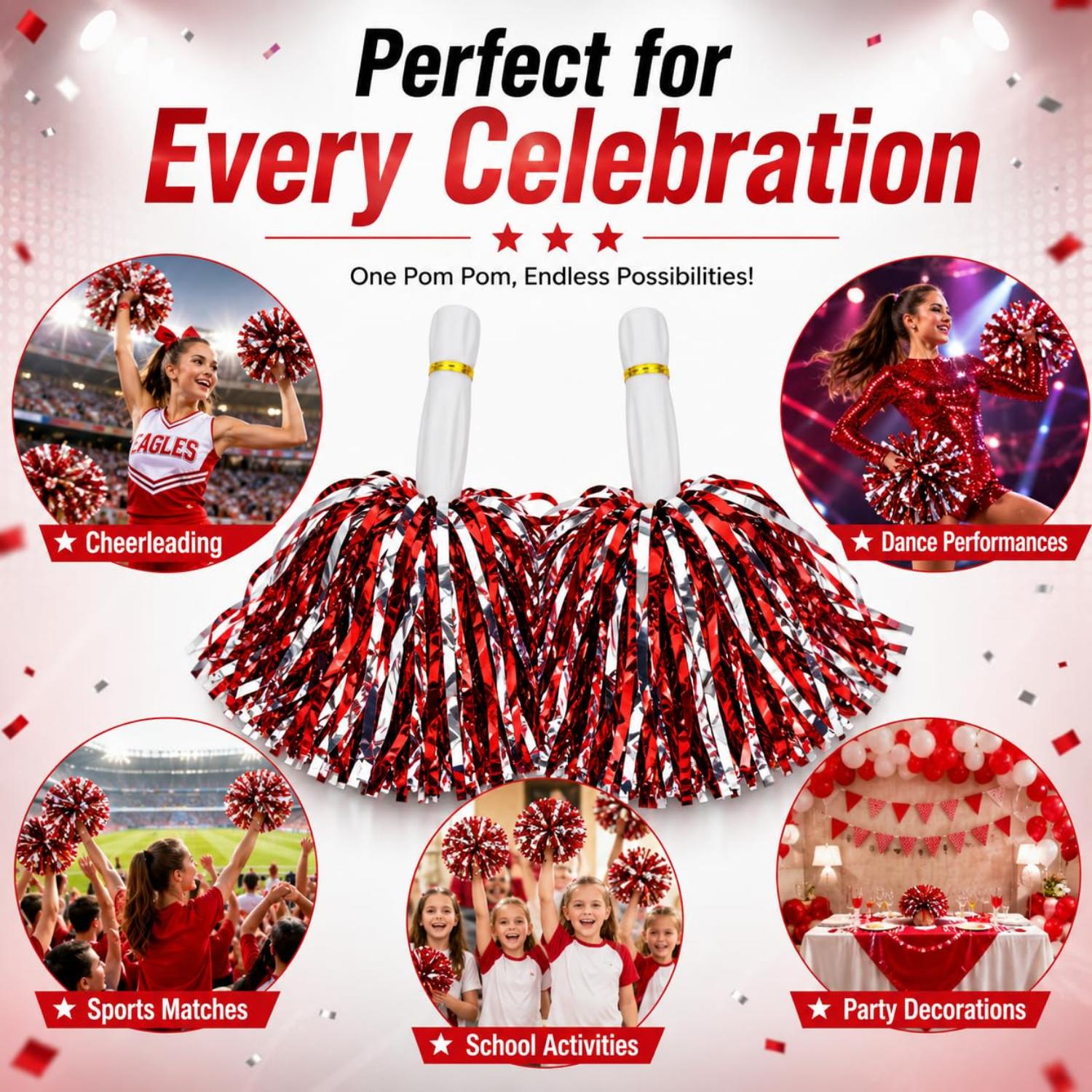 35cm Cheerleading Pom Poms Dance & Sports Events - Assorted