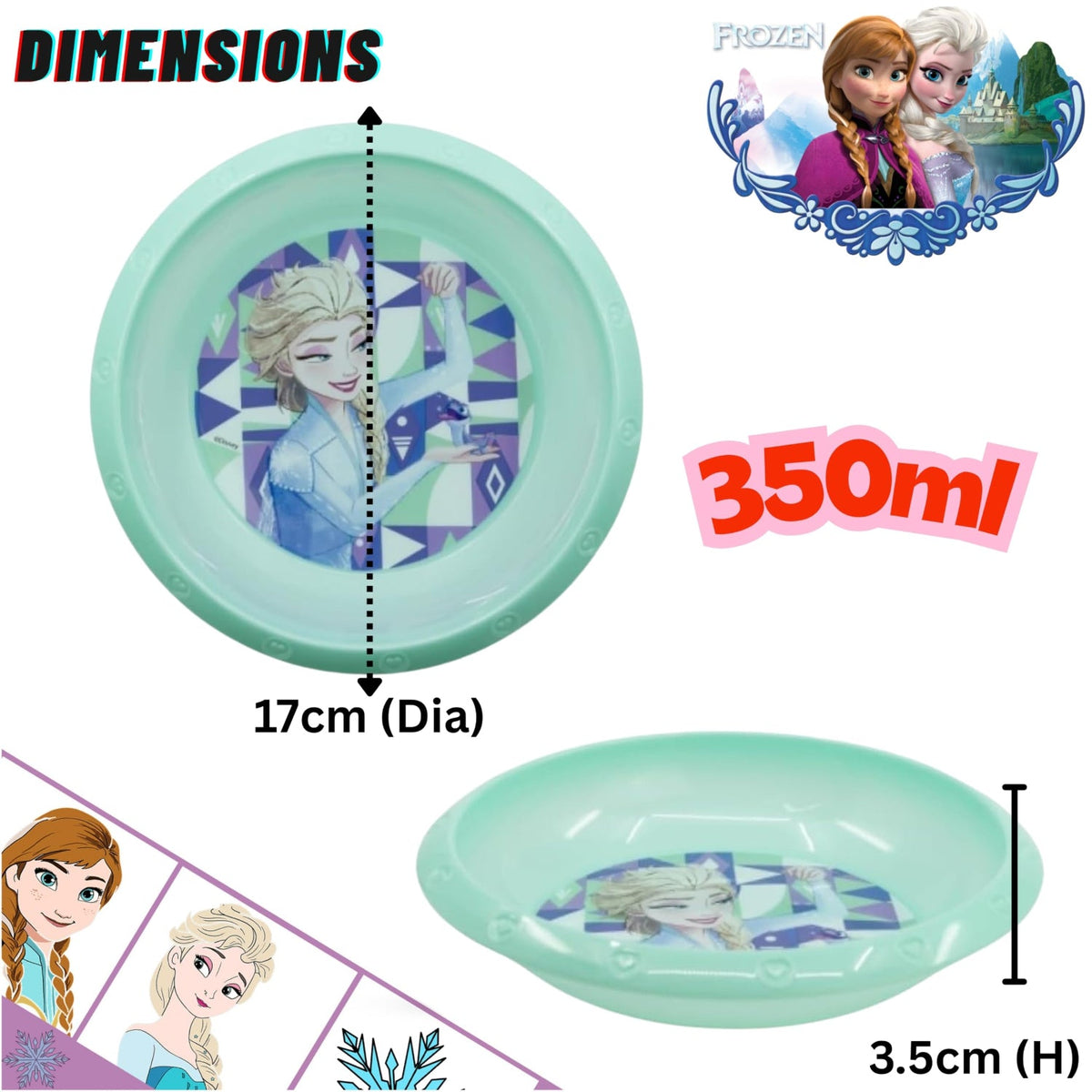 Disney Frozen Kids Licensed Reusable Plastic Snack Bowl 350ml – view 2