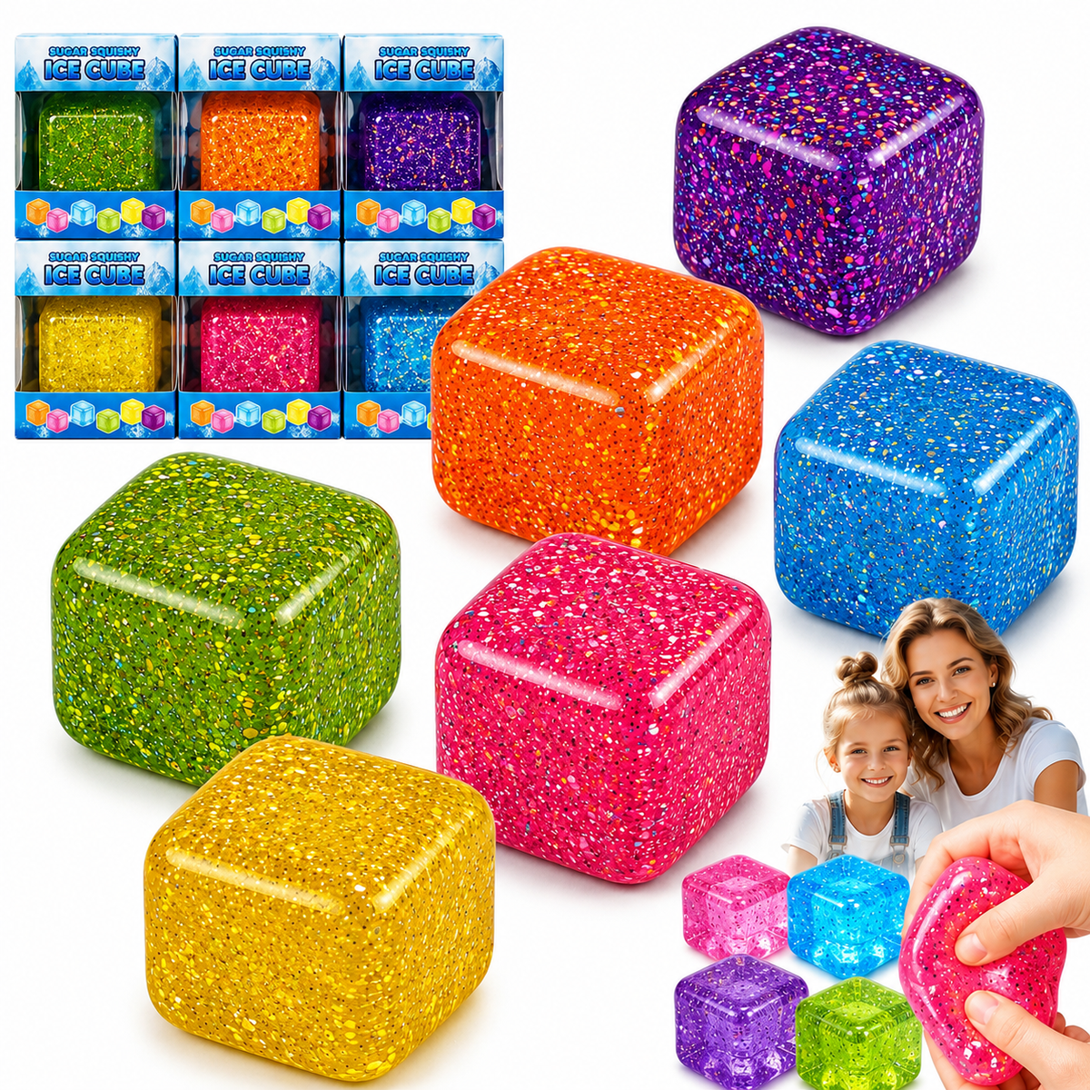 1x Random Squishy Cube Fidget Toy - Jumbo Glitter (8cm) – view 10