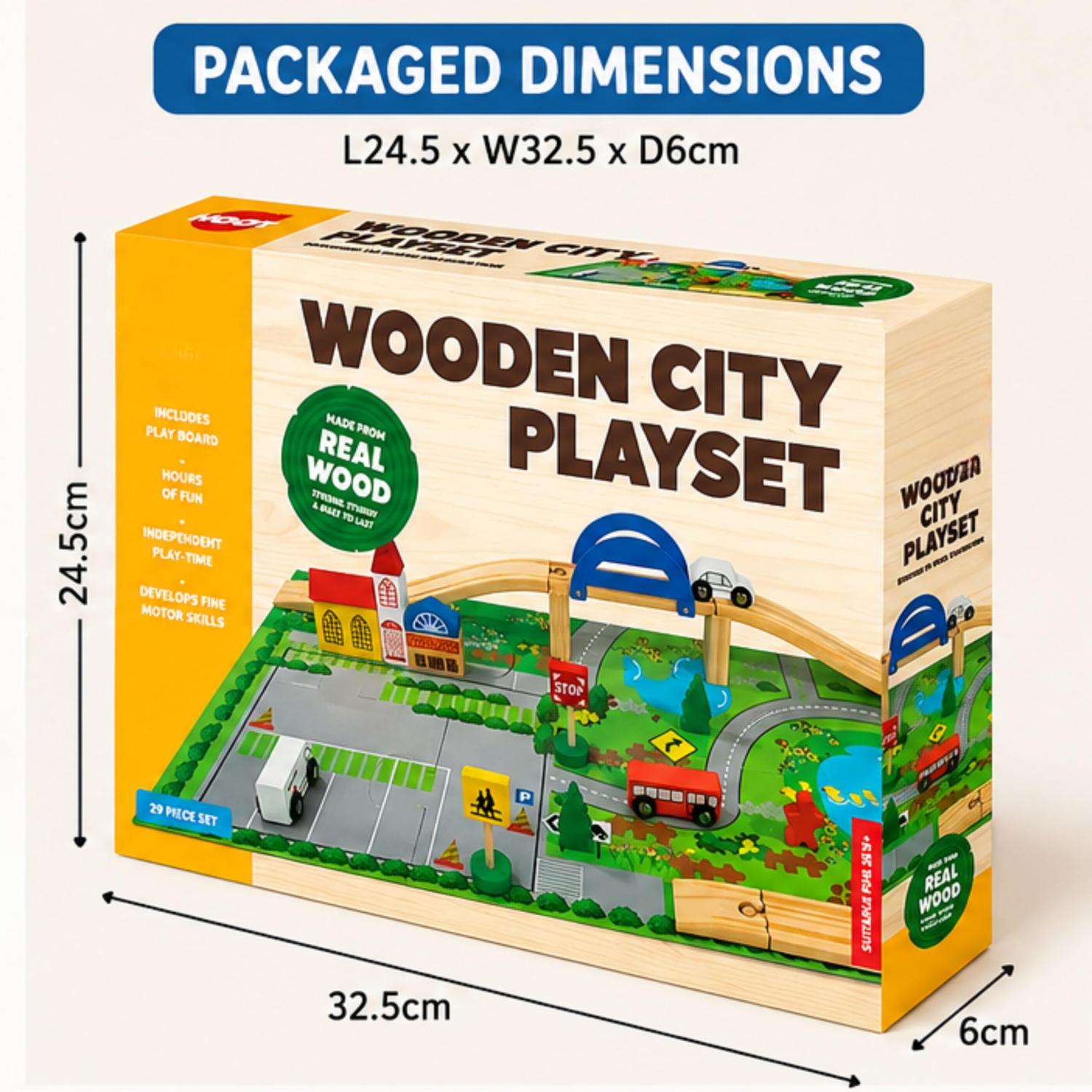 40Pcs Wooden Train Track Set with Bridge & Cars