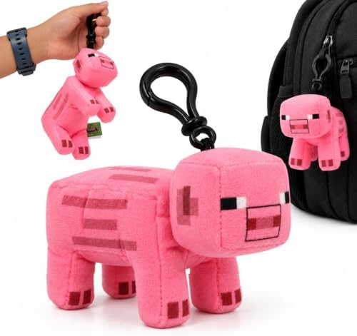 3D Minecraft Pig Plush Clip On Keyring