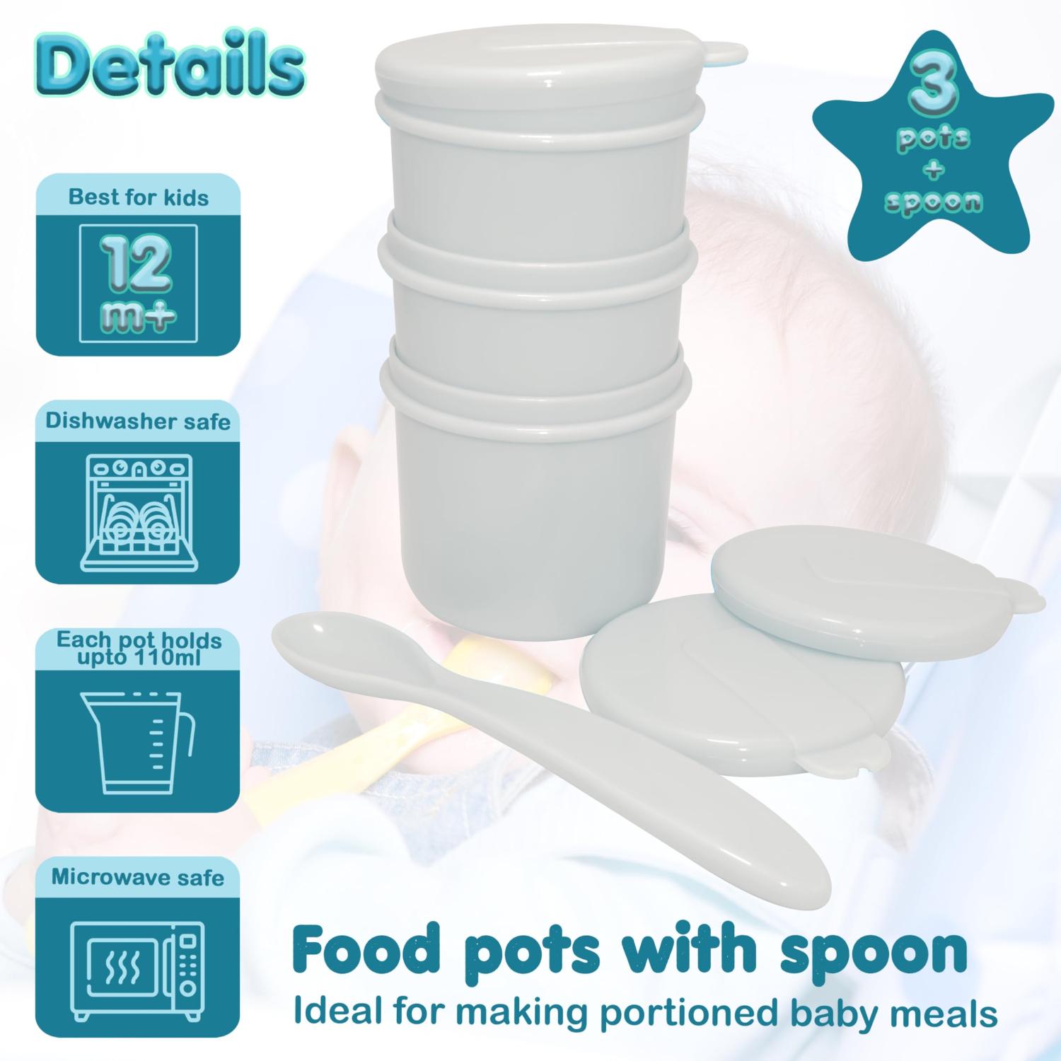 Baby Food Storage Pots with Spoon BPA Free 4 Piece Set
