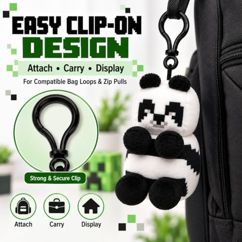 3D Minecraft Panda Plush Clip On Keyring