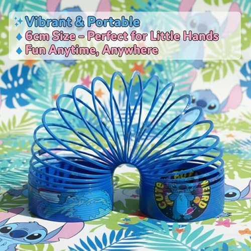 Stitch and Spring Toy Set, 2x Licensed Plastic Coil Toys for Kids - Multiple Designs