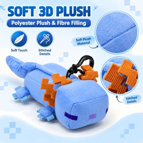 3D Minecraft Axolotl Blue Plush Clip On Keyring