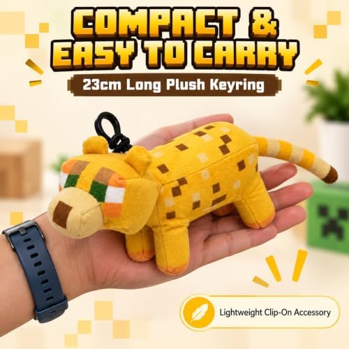 3D Minecraft Ocelot Plush Clip On Keyring