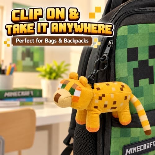 3D Minecraft Ocelot Plush Clip On Keyring