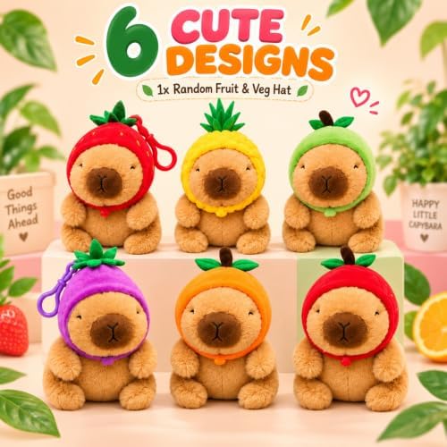Softlings Capybara Clip On Plush 17cm with Fruit & Veg Hat