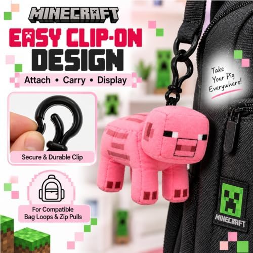 3D Minecraft Pig Plush Clip On Keyring