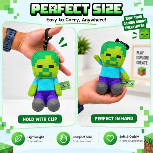 Zombie Steve Kids Licensed 3D Plush Clip On Keyring