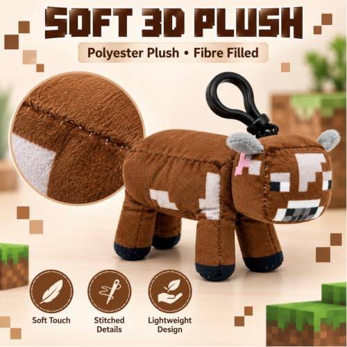 3D Minecraft Cow Plush Clip On Keyring