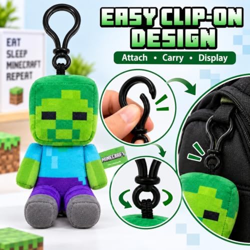 Zombie Steve Kids Licensed 3D Plush Clip On Keyring
