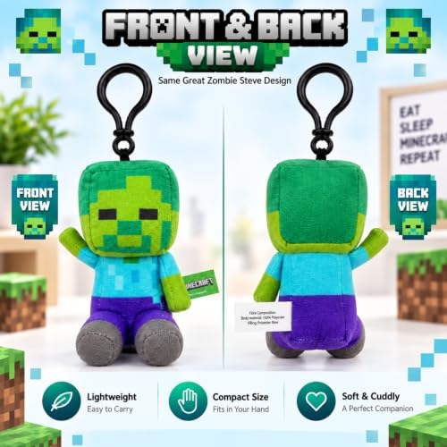 Zombie Steve Kids Licensed 3D Plush Clip On Keyring