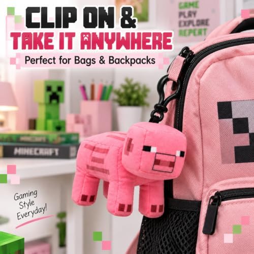 3D Minecraft Pig Plush Clip On Keyring