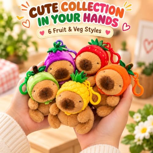 Softlings Capybara Clip On Plush 17cm with Fruit & Veg Hat