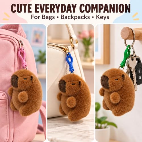 Capybara Plush Keyring, Cute Animal Clip On Keychain