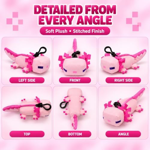 3D Minecraft Axolotl Pink Plush Clip On Keyring