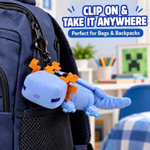 3D Minecraft Axolotl Blue Plush Clip On Keyring