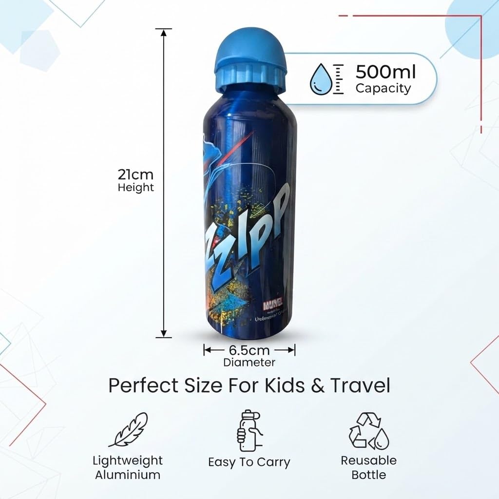 Spider-Man Kids Licensed Aluminium Water Bottle 500ml - Sky Blue