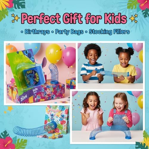 Stitch and Spring Toy Set, 2x Licensed Plastic Coil Toys for Kids - Multiple Designs