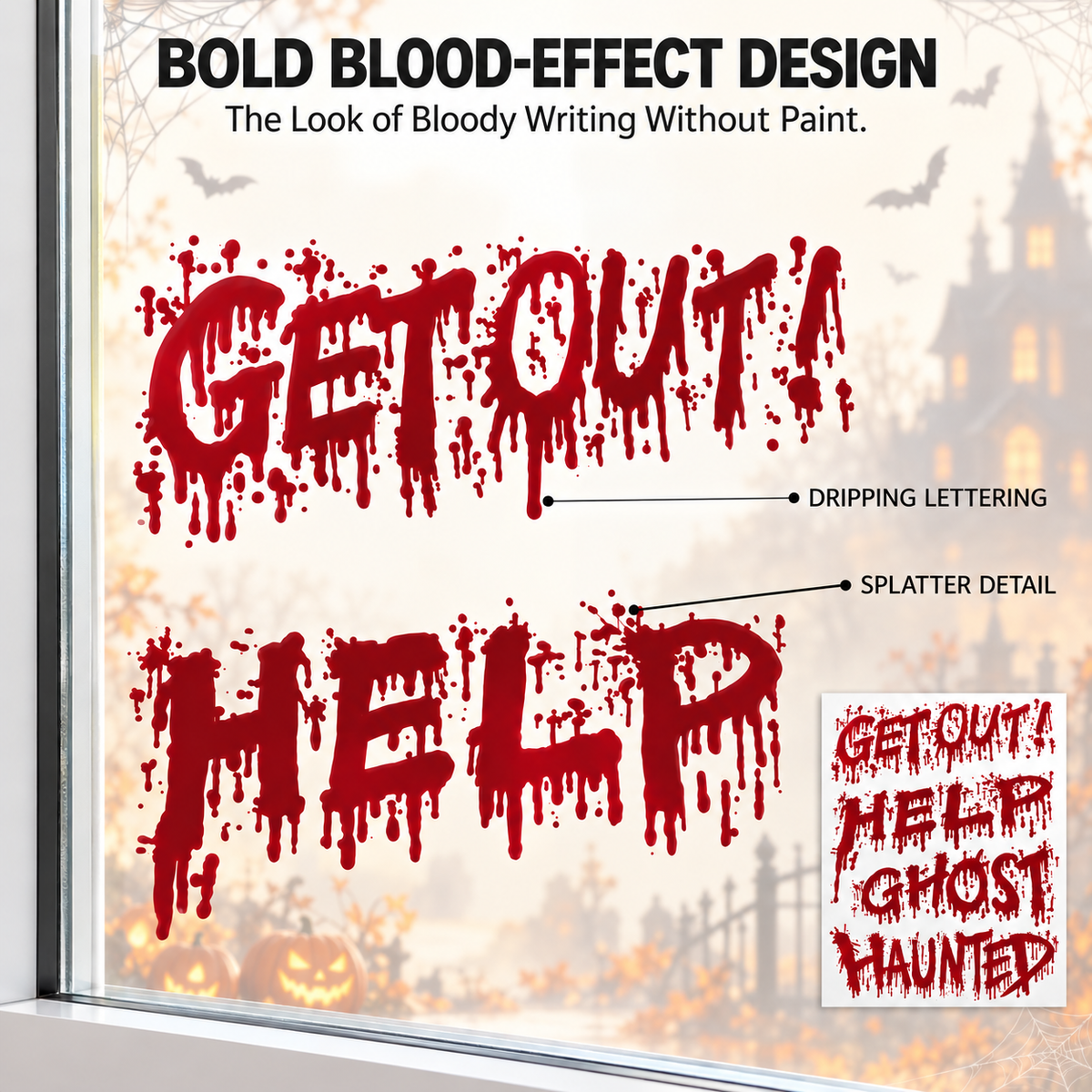 Halloween Bloody Horror Words Window Stickers Sheet
