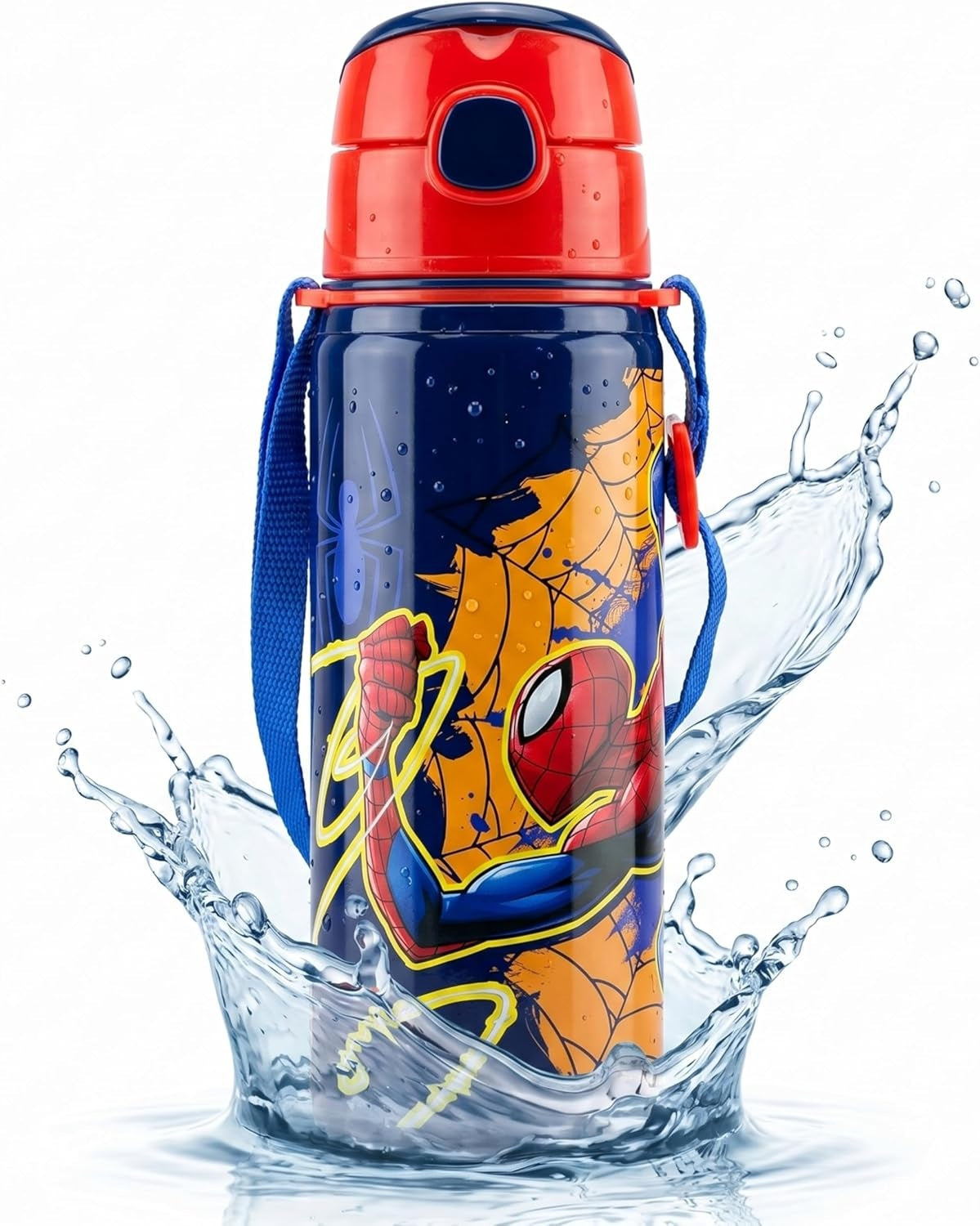 Aluminium Water Bottle with Straw & Strap 600ml - Assorted