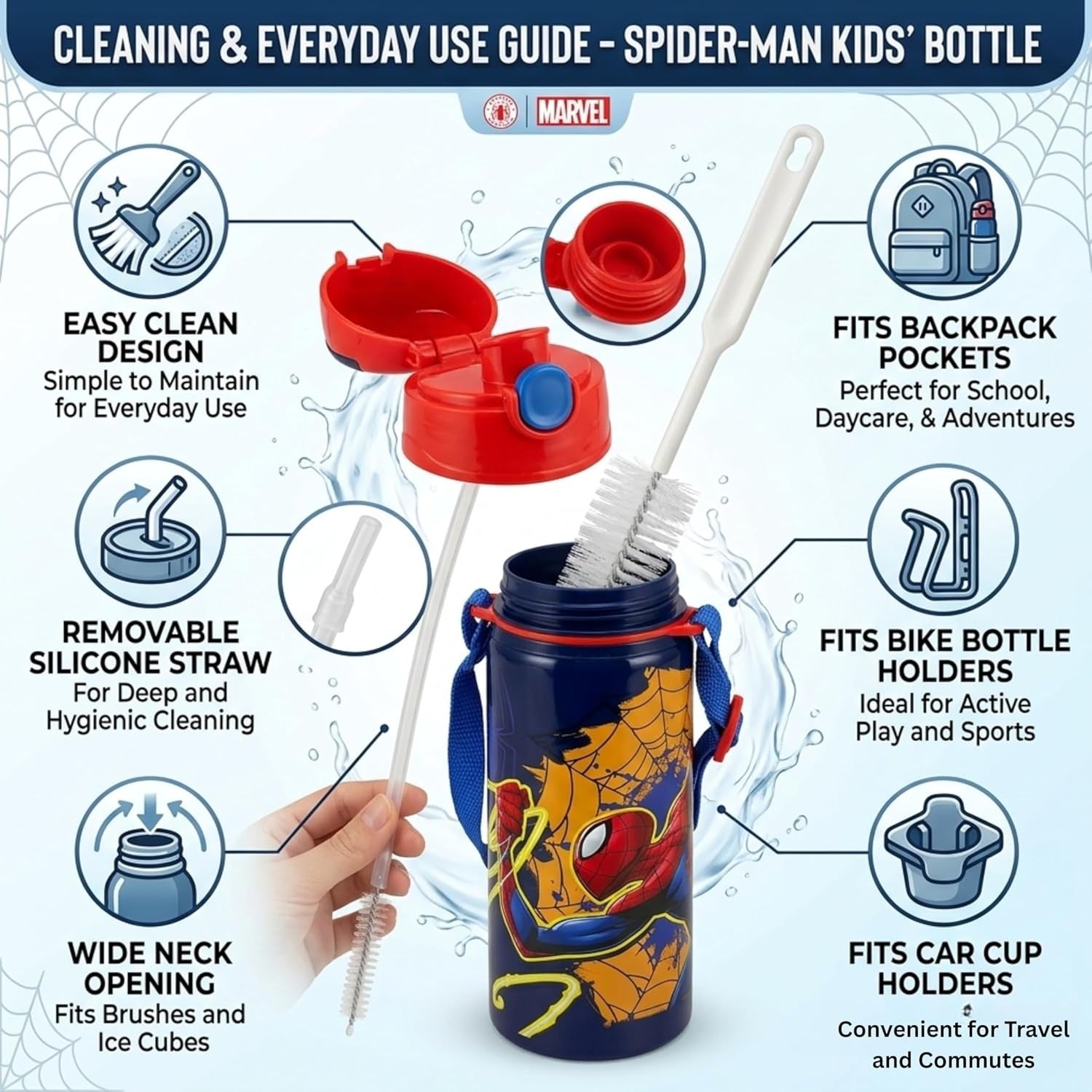 Aluminium Water Bottle with Straw & Strap 600ml - Assorted