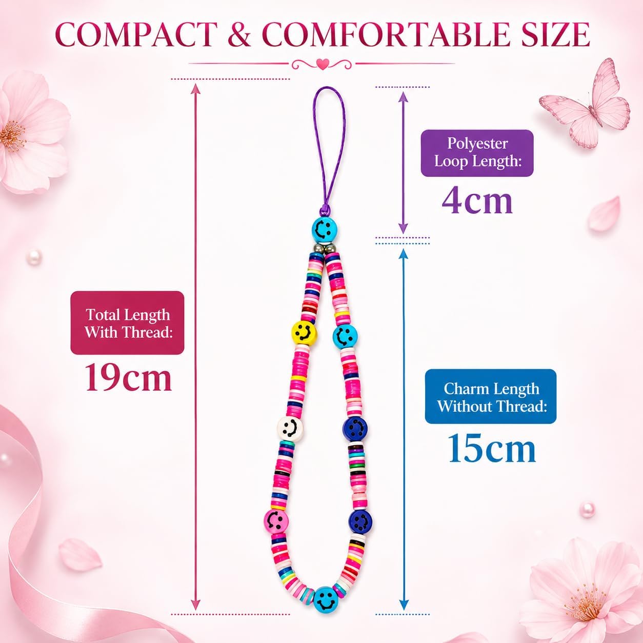 19cm Beaded Phone Charm Strap - Random