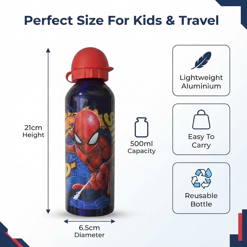 Spider-Man Kids Licensed Aluminium Water Bottle 500ml - Dark Blue