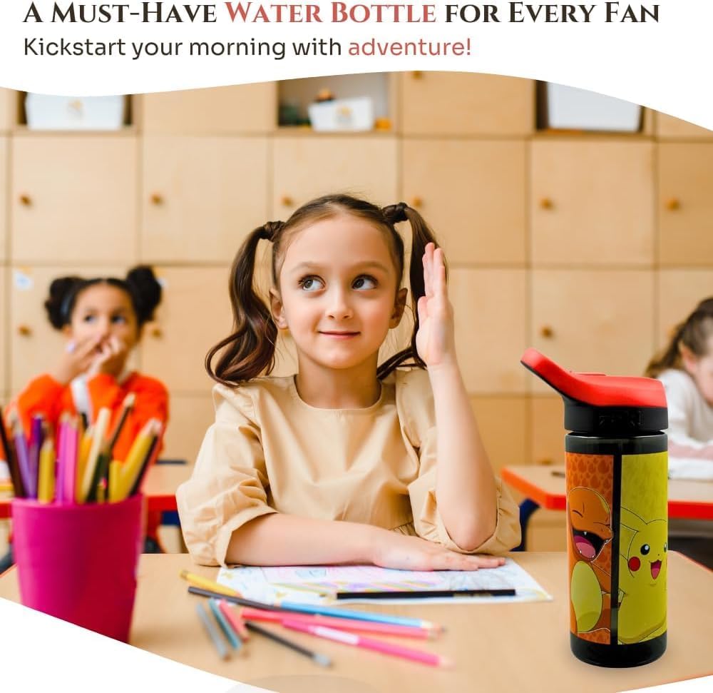 Kids 475ml Water Bottle with Straw Leak-Proof BPA-Free