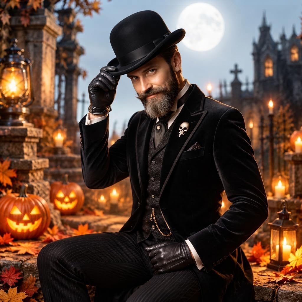 Halloween Black Velvet Bowler Hat for Adults