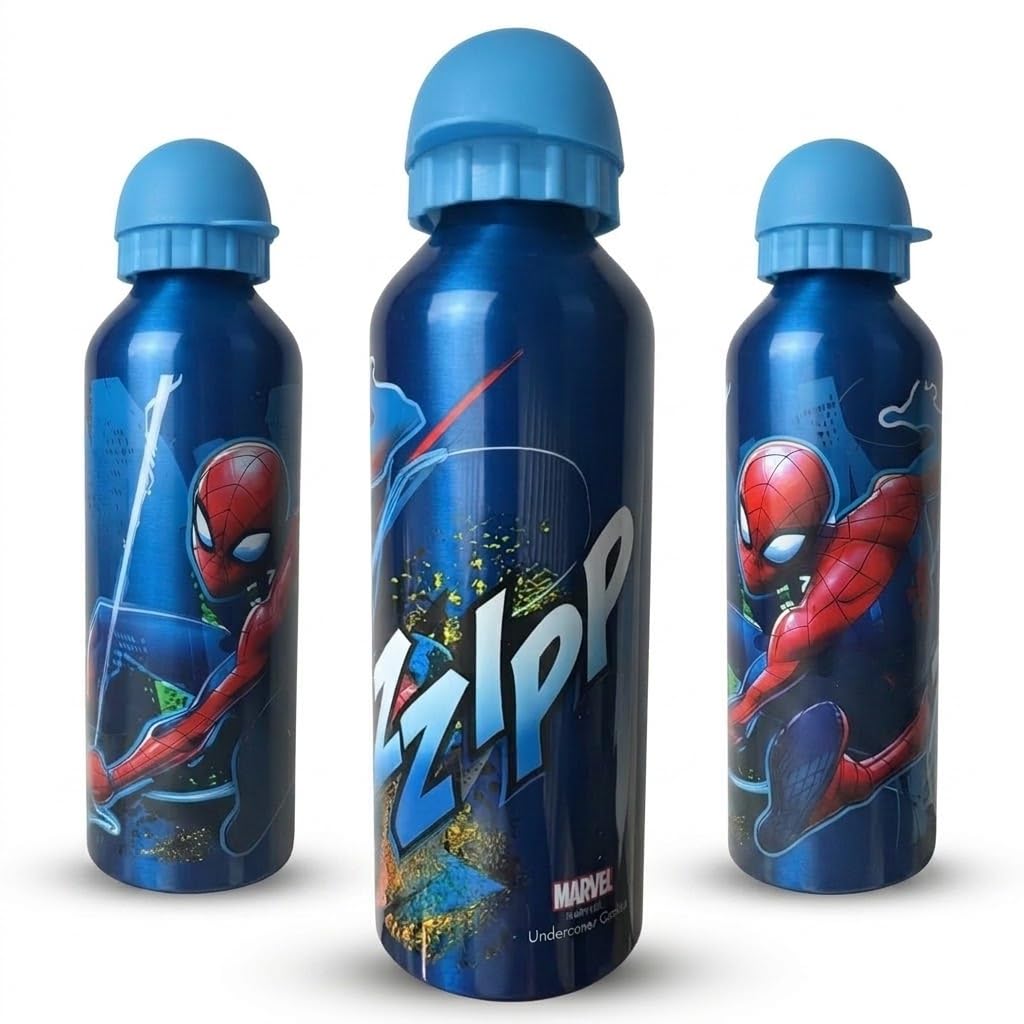 Spider-Man Kids Licensed Aluminium Water Bottle 500ml - Sky Blue