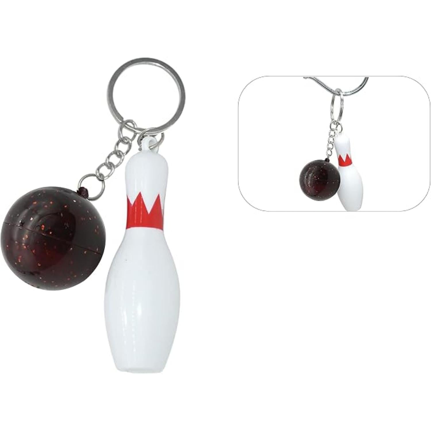 Bowling Pin Attached Ball Keyring - Assorted