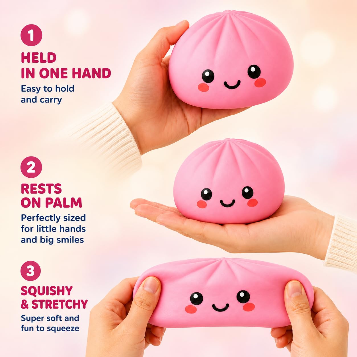1x Random Colourful Dumpling Squishy Toy, 8.5cm