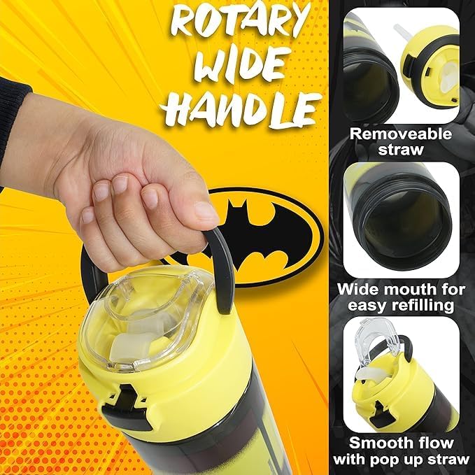 Batman Kids Licensed Flip Up Straw Supra Water Bottle 532ML – view 5