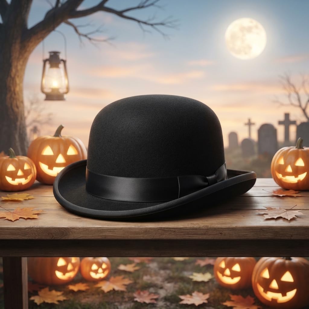 Halloween Black Velvet Bowler Hat for Adults