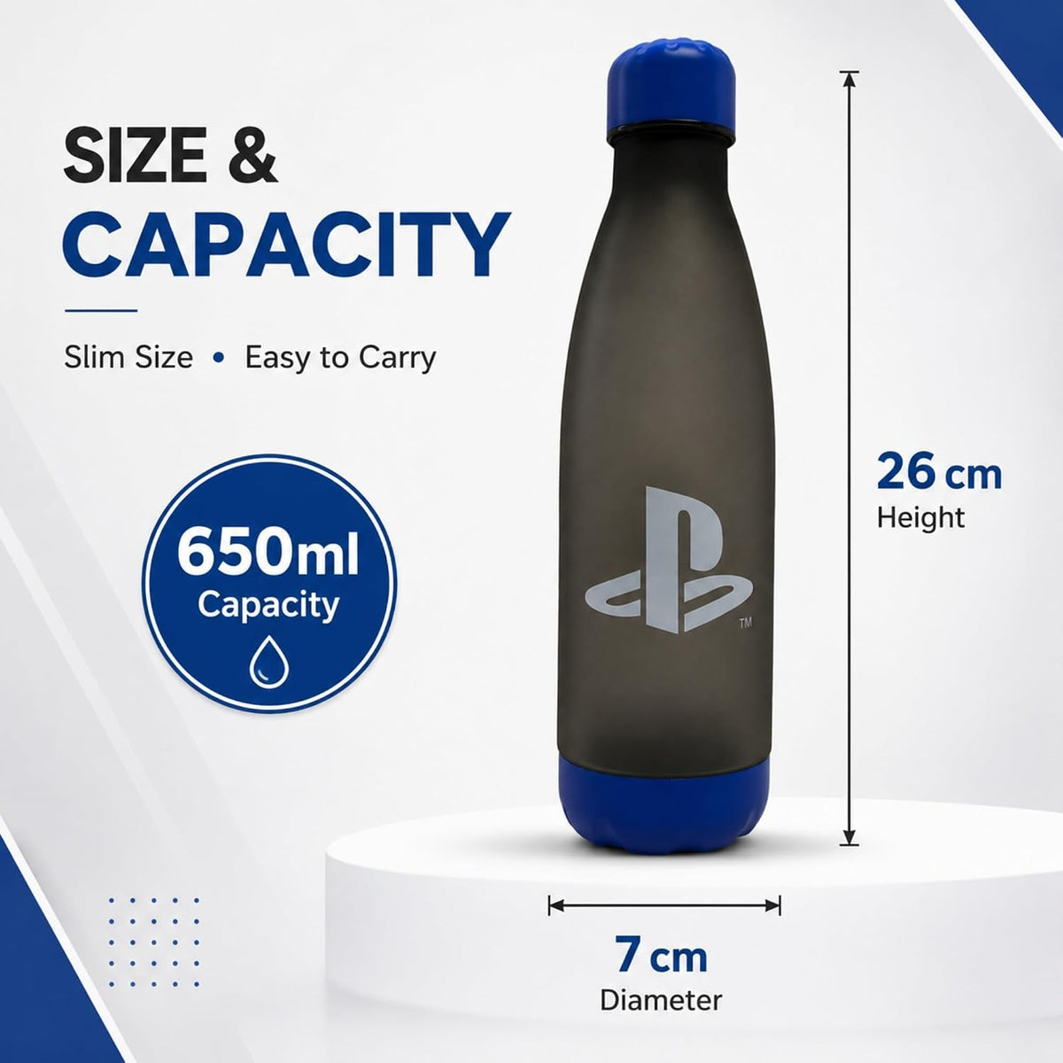 PlayStation 650ml BPA Free Soft Touch Water Bottle - Dimensions & Size