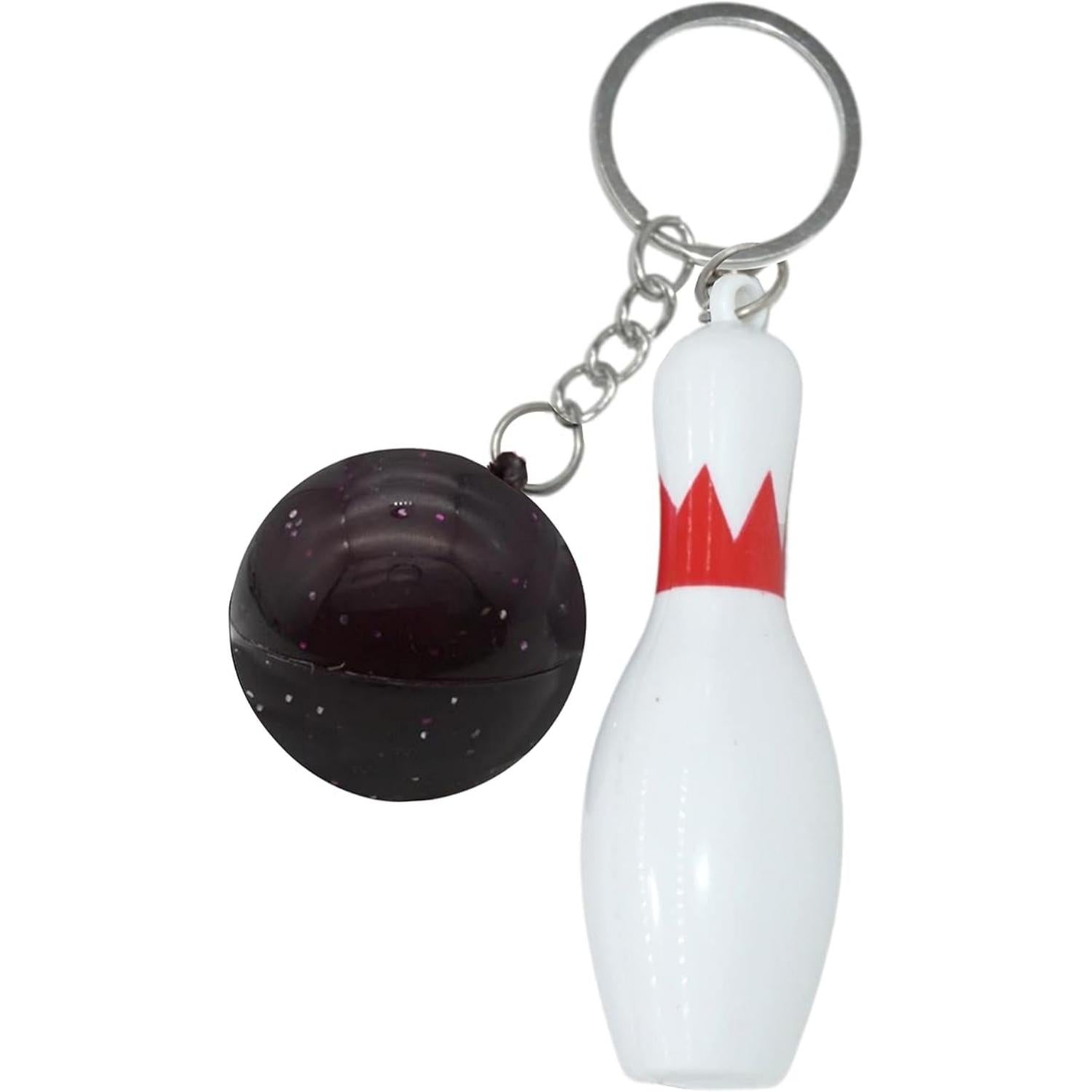 Bowling Pin Attached Ball Keyring - Assorted