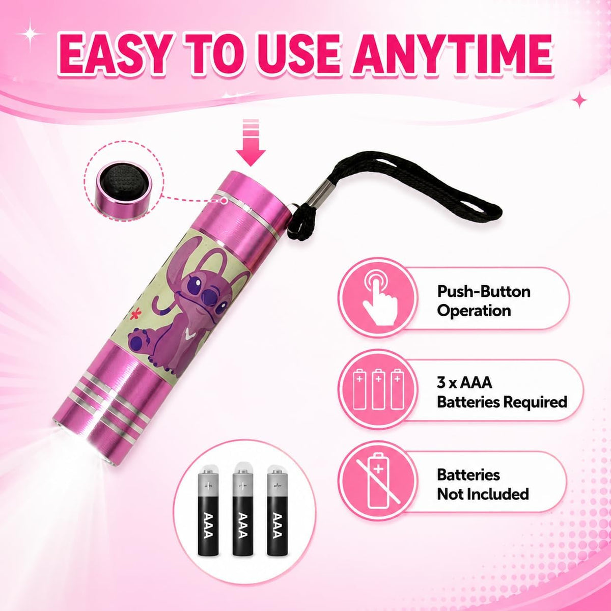 Disney Stitch 9 LED Mini Pink Flashlight 8.7cm