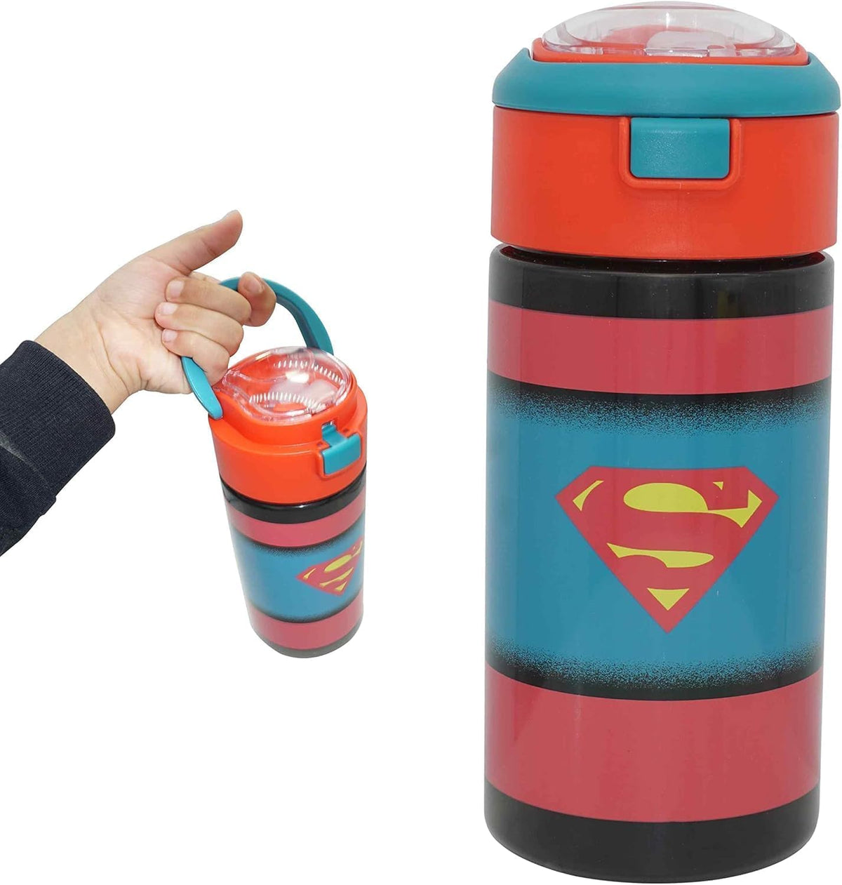 Superman Kids Licensed Flip Up Straw Supra Water Bottle 532ML